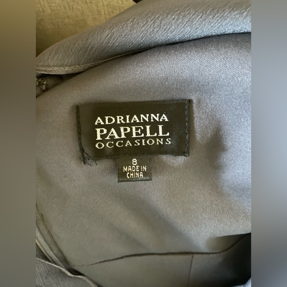 Adrianna Papell Occassions Cascading Tiered Ruffle Chiffon Dress Gray Women's 8 - Picture 4 of 7